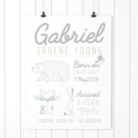 Woodland Personalised Birth Print